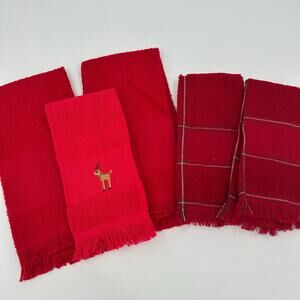 5 Christmas Blank Cross Stitch Terrycloth Hand Dish & Finger TOWELS Red Green